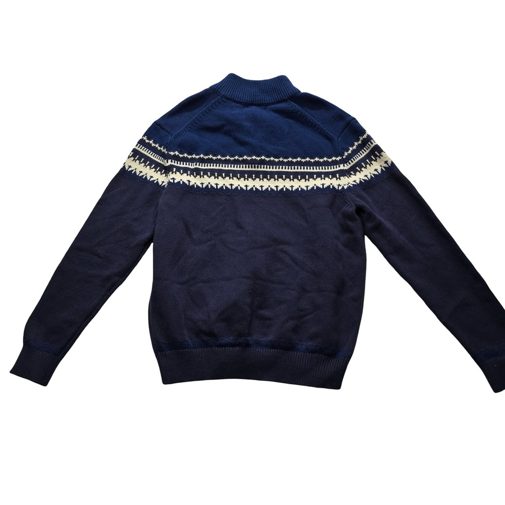 IZOD Fair Isle‎ Quarter Zip Sweater Navy Men’s Large Cotton Blend *small hole* - Picture 2 of 10